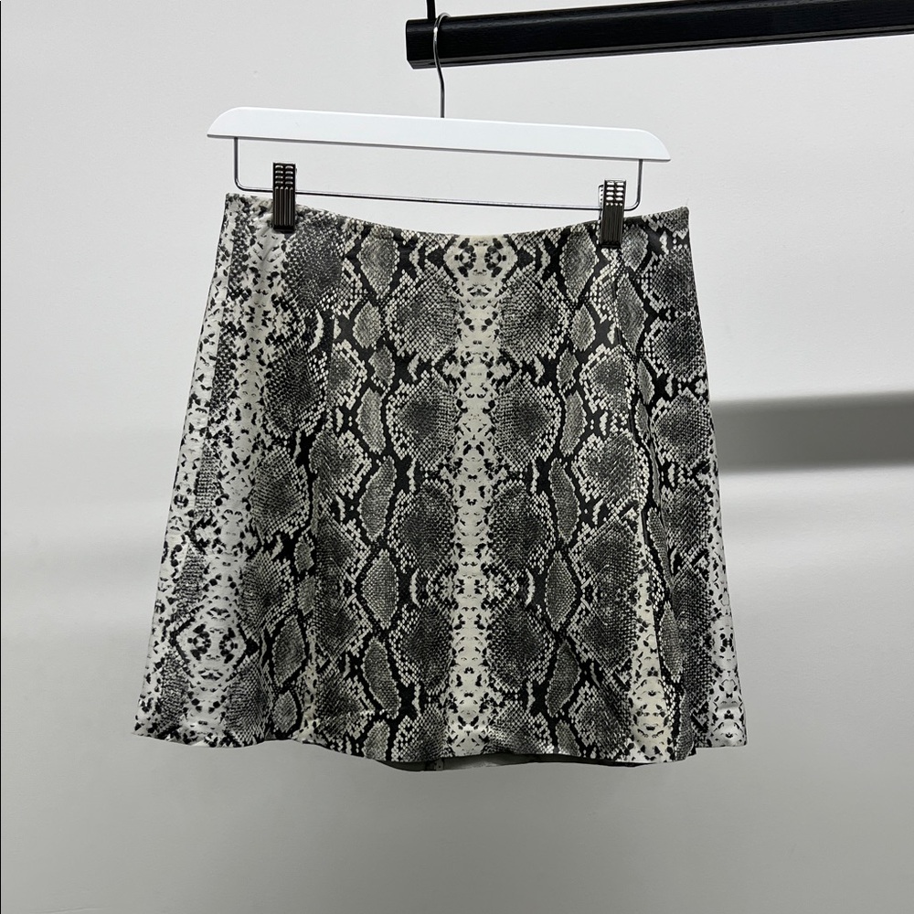 Veda Black and White Snake Print Leather Mini Skirt